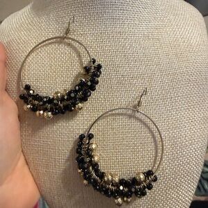 Elegant‎ Black and Gold Beaded Hoop Earrings